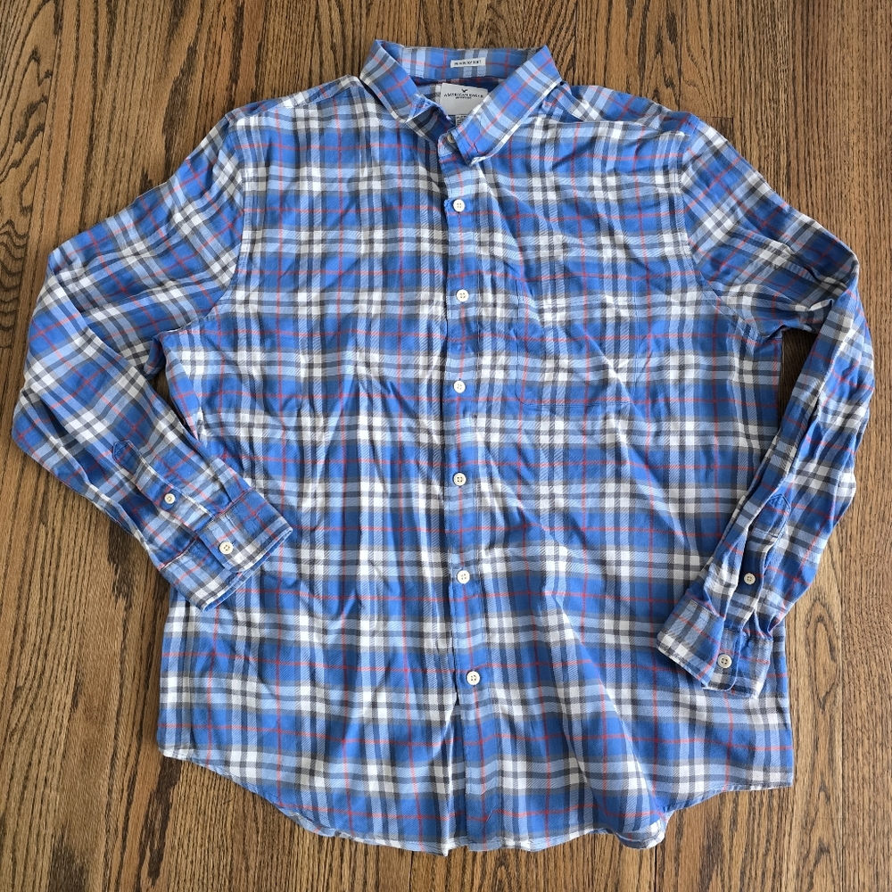 American Eagle Outfitters Men's Blue Plaid Button-Up Shirt XXL